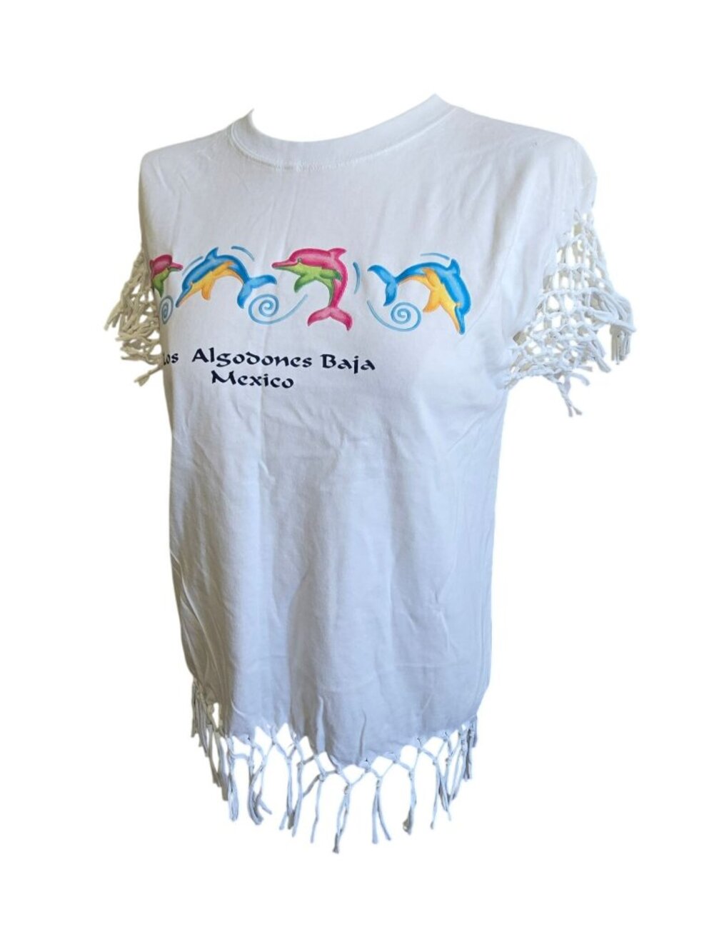 Los Algodones Baja Mexico Yazbek Fringe Dolphin T-Shirt Swim Cover Med JJ4255